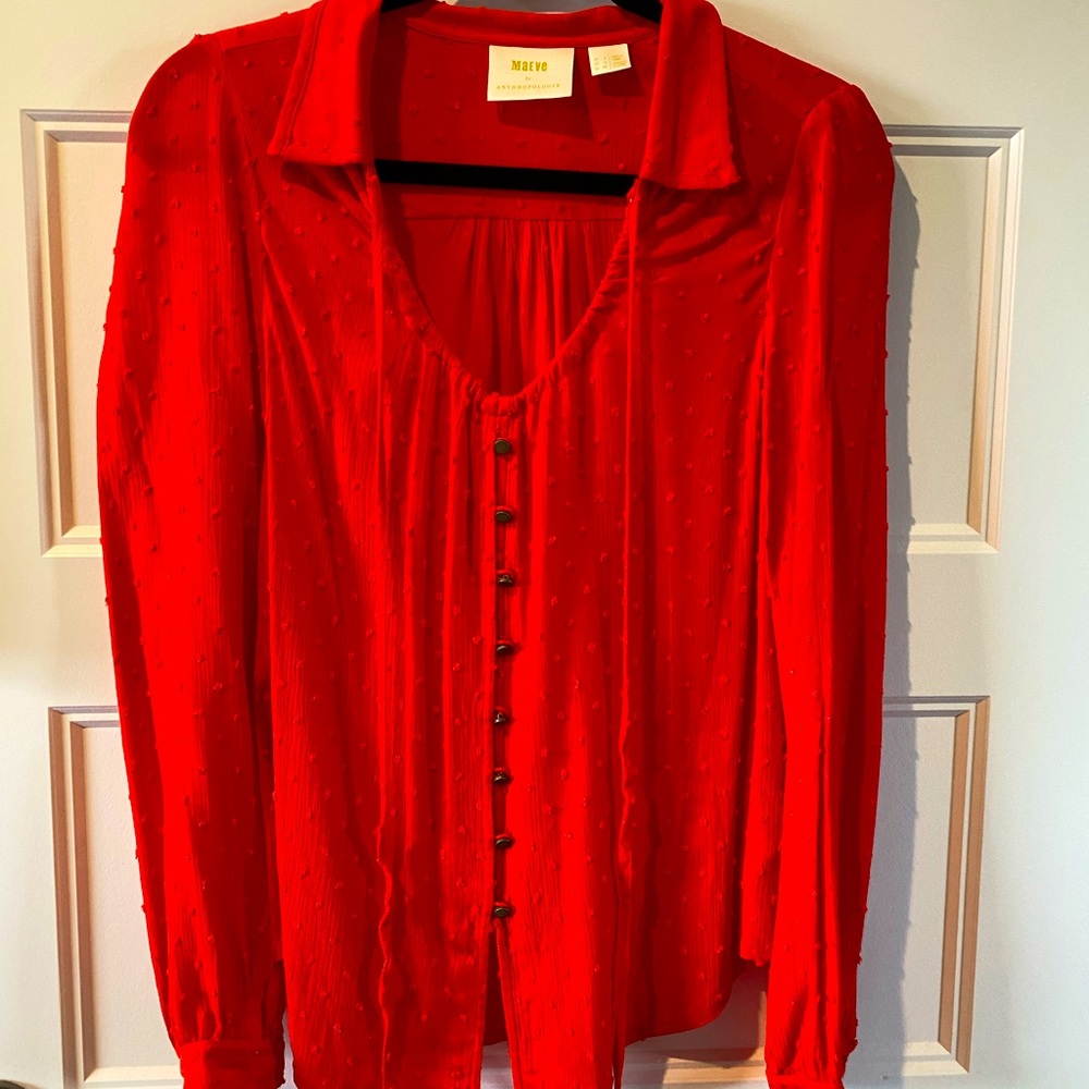 Maeve by Anthropologie Red Button Down blouse